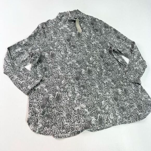 Chico's Tunic Top Women's 4X Slate Gray Snake Long Sleeve Mock Neck Back Zip NWT - Picture 1 of 12
